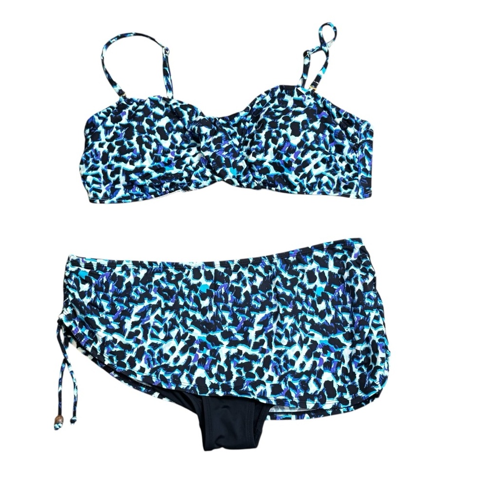 Anne Cole Blue Purple Black Leopard Print Bikini Swimsuit Skirt Bottom sz 12